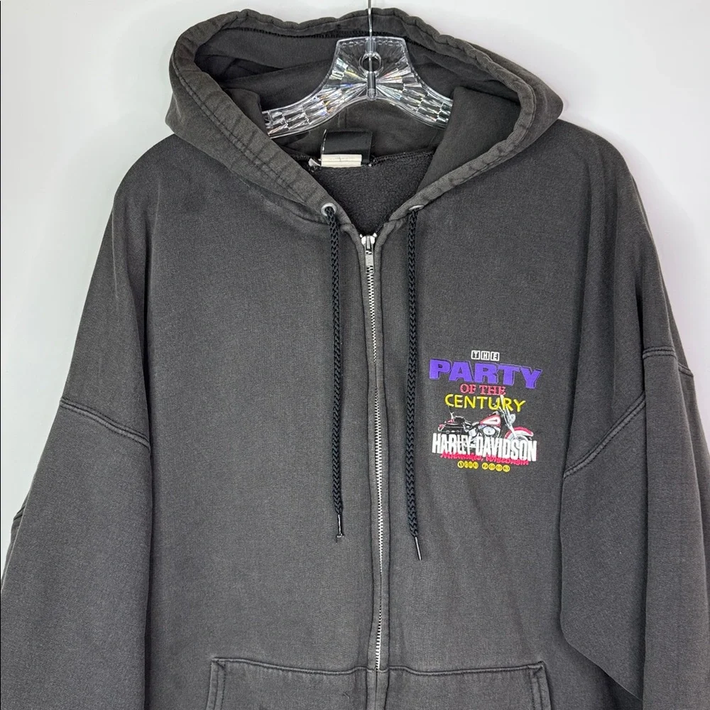 Vintage Harley Davidson Party Of The Century Black  Hooded Sweatshirt 2XL 2003